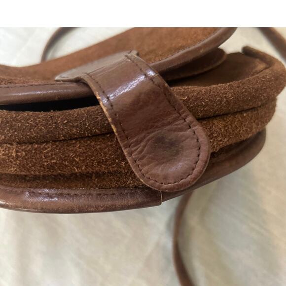 Brown Boho Western Cross Shoulder Saddle Purse Suede Leather - Picture 4 of 10